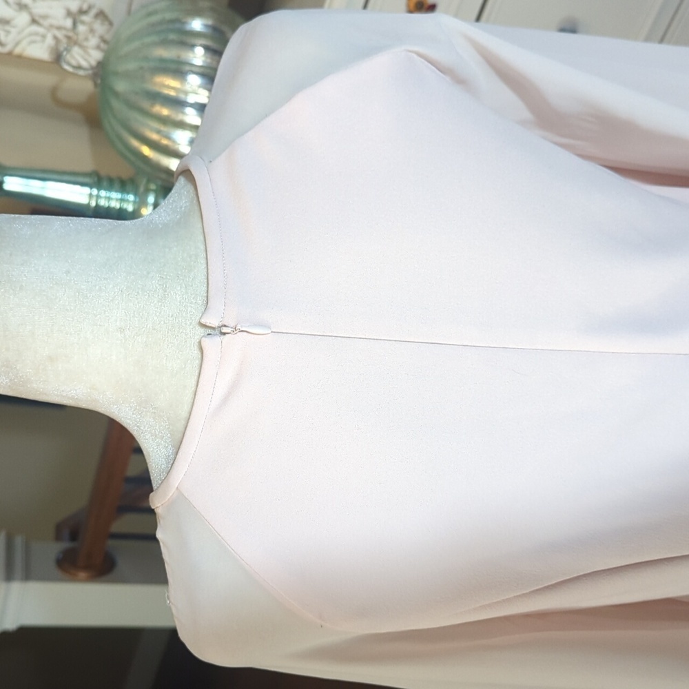 New Pink Dress Calvin Klein Soft Blush Long Sheer Sleeves Crepe Party Sz 12 - Picture 5 of 10